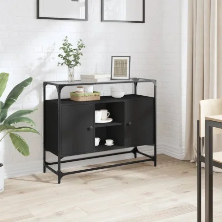 Aparador tapa de cristal y madera ingeniería negro 98x35x81 cm de , Aparadores - Ref: Foro24-846069, Precio: 105,15 €, Descue...