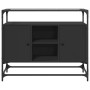 Schwarzer Schrank mit Glas- und Holzdeckel, 98x35x81 cm. von , Sideboards - Ref: Foro24-846069, Preis: 106,71 €, Rabatt: %