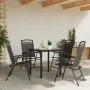Faltbare Gartenstühle, 4 Stück, aus Stahl und grauem Melange-Textilene von , Gartenstühle - Ref: Foro24-3157293, Preis: 173,5...