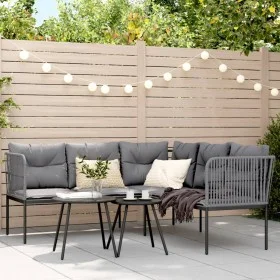 Sofá de jardín con cojines forma de L acero y textileno negro by , Outdoor sofas - Ref: Foro24-4008111, Price: 300,42 €, Disc...