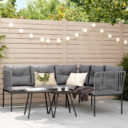 Sofá de jardín con cojines forma de L acero y textileno negro by , Outdoor sofas - Ref: Foro24-4008111, Price: 283,59 €, Disc...