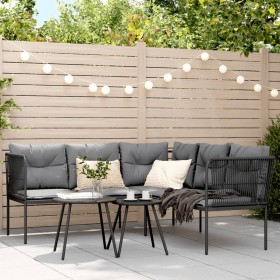 Sofá de jardín con cojines forma de L acero y textileno negro by , Outdoor sofas - Ref: Foro24-4008107, Price: 293,33 €, Disc...