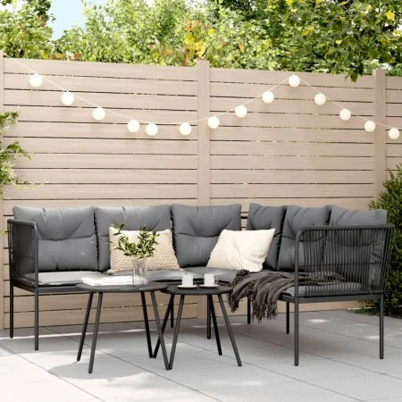 Sofá de jardín con cojines forma de L acero y textileno negro by , Outdoor sofas - Ref: Foro24-4008107, Price: 287,48 €, Disc...