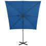 Sombrilla jardín voladiza palo y luces LED azul celeste 250 cm
