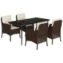 Set comedor de jardín 5 piezas y cojines ratán sintético marrón de , Conjuntos de jardín - Ref: Foro24-3211937, Precio: 530,3...