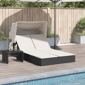 Doppelliege mit Sonnendach und Kissen aus schwarzem synthetischem Rattan. von , Liegen - Ref: Foro24-368637, Preis: 260,32 €,...