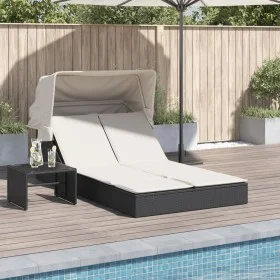 Doppelliege mit Sonnendach und Kissen aus schwarzem synthetischem Rattan. von , Liegen - Ref: Foro24-368637, Preis: 255,96 €,...