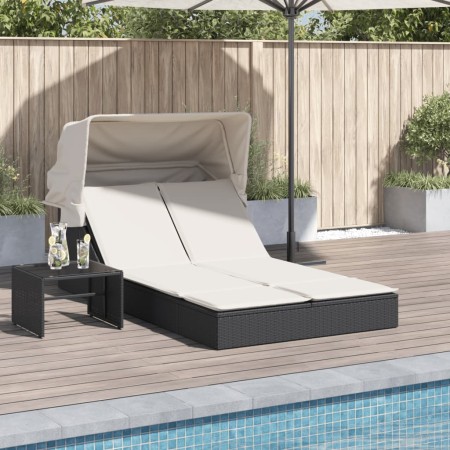 Tumbona doble con capota y cojines ratán sintético negro by , Loungers - Ref: Foro24-368637, Price: 260,32 €, Discount: %