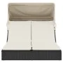 Tumbona doble con capota y cojines ratán sintético negro de , Tumbonas - Ref: Foro24-368637, Precio: 255,96 €, Descuento: %