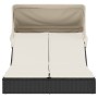 Tumbona doble con capota y cojines ratán sintético negro by , Loungers - Ref: Foro24-368637, Price: 260,32 €, Discount: %