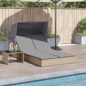 Doppelliege mit Sonnendach und Kissen aus synthetischem Rattan in Beige. von , Liegen - Ref: Foro24-368640, Preis: 275,80 €, ...