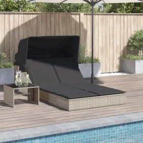 Tumbona doble con capota y cojines ratán sintético gris claro by , Loungers - Ref: Foro24-368642, Price: 264,82 €, Discount: %