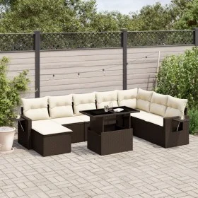 Set de sofás de jardín 9 pzas y cojines ratán sintético marrón by , Garden sets - Ref: Foro24-3268103, Price: 621,53 €, Disco...