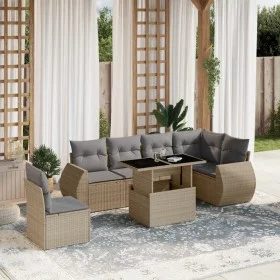 Gartensofagarnitur 7-teilig mit Kissen aus synthetischem Rattan in Beige. von , Gartensets - Ref: Foro24-3268569, Preis: 518,...