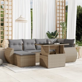Gartensofagarnitur 7-teilig mit Kissen aus synthetischem Rattan in Beige. von , Gartensets - Ref: Foro24-3268679, Preis: 484,...