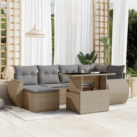 Set sofás de jardín 7 piezas y cojines ratán sintético beige by , Garden sets - Ref: Foro24-3268679, Price: 498,45 €, Discoun...