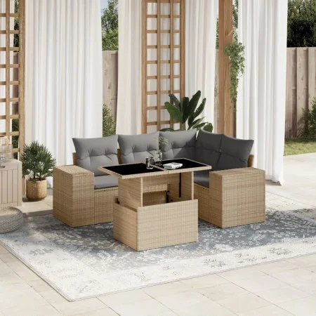 Juego de sofás jardín con cojines 5 pzas ratán sintético beige by , Garden sets - Ref: Foro24-3269139, Price: 400,59 €, Disco...