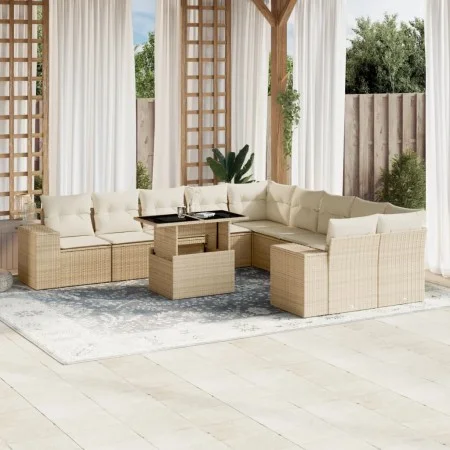 Set de sofás de jardín 11pzas con cojines ratán sintético beige by , Garden sets - Ref: Foro24-3269428, Price: 779,18 €, Disc...