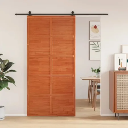 Puerta de granero madera maciza pino marrón miel 100x208 cm by , Doors - Ref: Foro24-850640, Price: 109,63 €, Discount: %