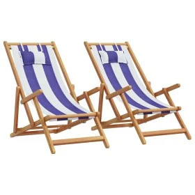 Faltbare Strandstühle, 2 Stück, Stoff Massivholz blau weiß von , Gartenstühle - Ref: Foro24-3214490, Preis: 148,24 €, Rabatt: %