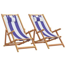 Sillas de playa plegables 2 uds tela madera maciza azul blanco de , Sillas de jardín - Ref: Foro24-3214490, Precio: 151,17 €,...