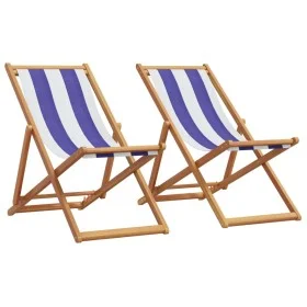 Faltbare Strandstühle, 2 Stück, Stoff Massivholz blau weiß von , Gartenstühle - Ref: Foro24-3214501, Preis: 116,16 €, Rabatt: %