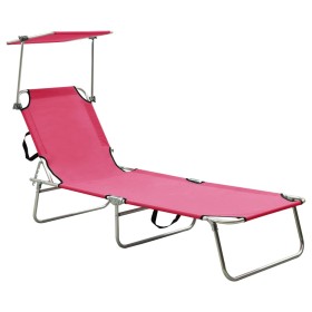 Folding sun lounger with magenta pink steel canopy by vidaXL, Loungers - Ref: Foro24-310327, Price: 82,56 €, Discount: %