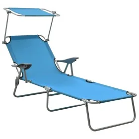 Sun lounger with steel awning blue steel by vidaXL, Loungers - Ref: Foro24-310336, Price: 82,92 €, Discount: %