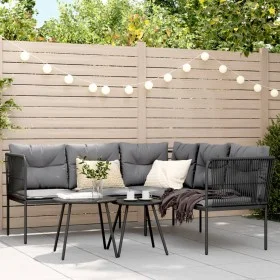 Sofá de jardín con cojines acero y textilene negro by , Garden sets - Ref: Foro24-3283740, Price: 352,59 €, Discount: %