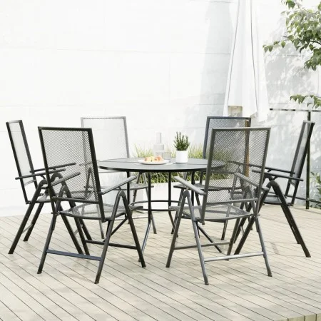 Set aus 7 Gartenstühlen mit verstellbarer Rückenlehne, aus anthrazitfarbenem Stahl. von , Gartensets - Ref: Foro24-3283763, P...