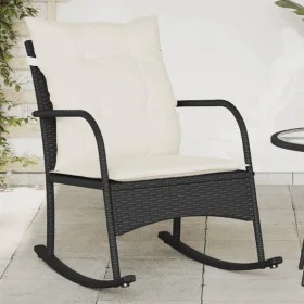 Silla mecedora de jardín con cojines ratán sintético negro by , Garden chairs - Ref: Foro24-369018, Price: 95,29 €, Discount: %