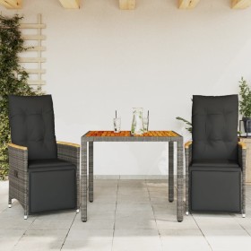 Mesita y sillas jardín 3 pzas y cojines ratán sintético gris von , Gartensets - Ref: Foro24-3276967, Preis: 343,40 €, Rabatt: %