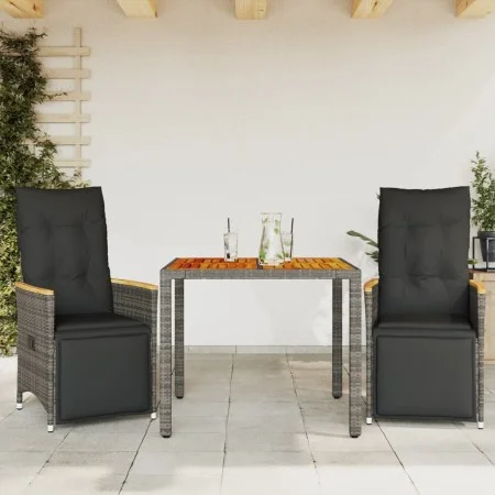 Mesita y sillas jardín 3 pzas y cojines ratán sintético gris de , Conjuntos de jardín - Ref: Foro24-3276967, Precio: 322,94 €...