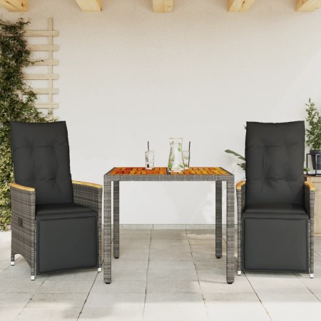 Mesita y sillas jardín 3 pzas y cojines ratán sintético gris von , Gartensets - Ref: Foro24-3276967, Preis: 343,40 €, Rabatt: %