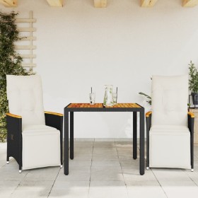Mesita y sillas jardín 3 pzas y cojines ratán sintético negro von , Gartensets - Ref: Foro24-3276959, Preis: 354,52 €, Rabatt: %