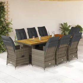 Mesita y sillas jardín 9 piezas y cojines ratán sintético gris by , Garden sets - Ref: Foro24-3277259, Price: 1,00 €, Discoun...