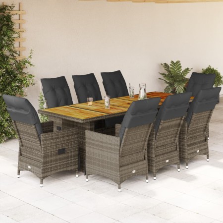 Mesita y sillas jardín 9 piezas y cojines ratán sintético gris von , Gartensets - Ref: Foro24-3277259, Preis: 1,00 €, Rabatt: %