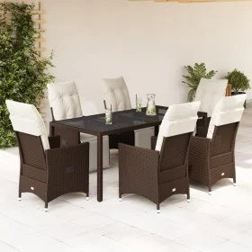 Set de mesa y sillas jardín 7 pzas con cojines ratán PE marrón by , Garden sets - Ref: Foro24-3276919, Price: 831,15 €, Disco...