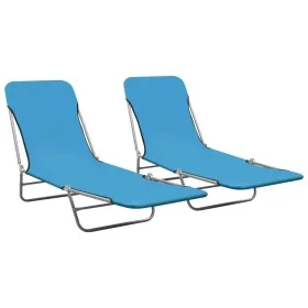 Tumbonas plegables 2 unidades acero y tela azul de vidaXL, Tumbonas - Ref: Foro24-310344, Precio: 87,69 €, Descuento: %