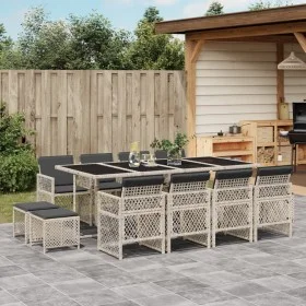 Garten-Esszimmer-Set mit 13-teiligen Kissen aus hellem grauem Kunst-Rattan. von , Gartensets - Ref: Foro24-3210803, Preis: 81...