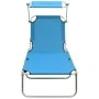 Folding sun lounger with blue aluminum awning by vidaXL, Loungers - Ref: Foro24-310362, Price: 74,16 €, Discount: %