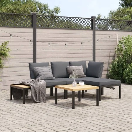 Set de sofás de jardín con cojines 4 piezas aluminio negro de , Conjuntos de jardín - Ref: Foro24-3283679, Precio: 502,49 €, ...