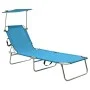 Folding sun lounger with turquoise blue steel awning by vidaXL, Loungers - Ref: Foro24-310326, Price: 70,71 €, Discount: %