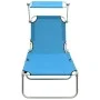 Tumbona plegable con toldo de acero azul turquesa de vidaXL, Tumbonas - Ref: Foro24-310326, Precio: 70,85 €, Descuento: %