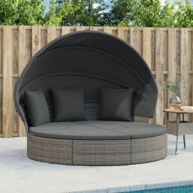 Tumbona cama de jardín con capota y cojines ratán PE gris by , Outdoor beds - Ref: Foro24-362256, Price: 567,64 €, Discount: %