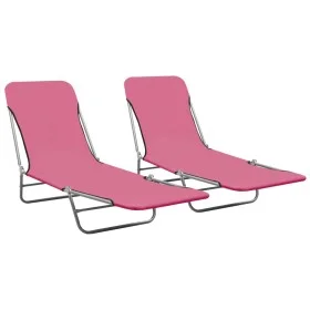 Folding loungers 2 units steel and pink fabric by vidaXL, Loungers - Ref: Foro24-310345, Price: 93,28 €, Discount: %