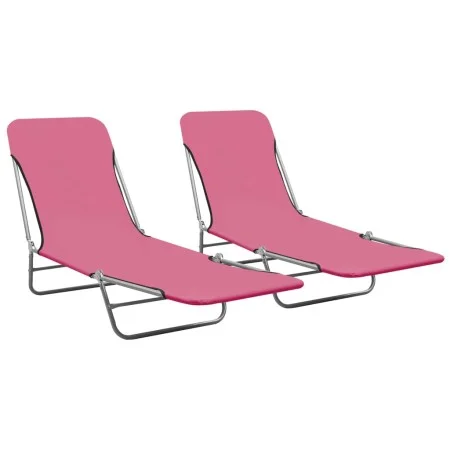 Folding loungers 2 units steel and pink fabric by vidaXL, Loungers - Ref: Foro24-310345, Price: 93,28 €, Discount: %