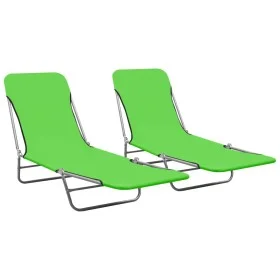 Folding sun loungers 2 units steel and green fabric by vidaXL, Loungers - Ref: Foro24-310343, Price: 87,39 €, Discount: %