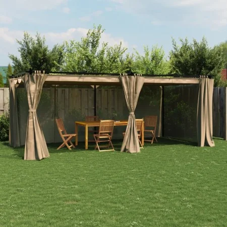 Cenador con cortinas acero taupe 6x3 m de , Carpas y cenadores - Ref: Foro24-4003922, Precio: 495,81 €, Descuento: %