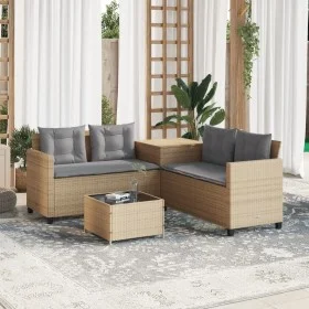 Sofá de jardín en forma de L con mesa y cojines ratán PE beige by , Garden sets - Ref: Foro24-369030, Price: 343,54 €, Discou...